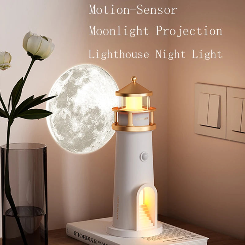 3D Moon Projection Lighthouse Lamp